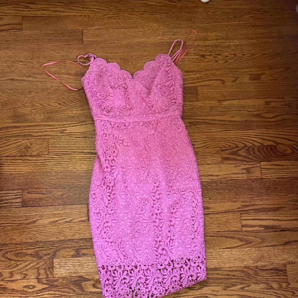 Pink Lace Spaghetti Strap Bodycon Dress
